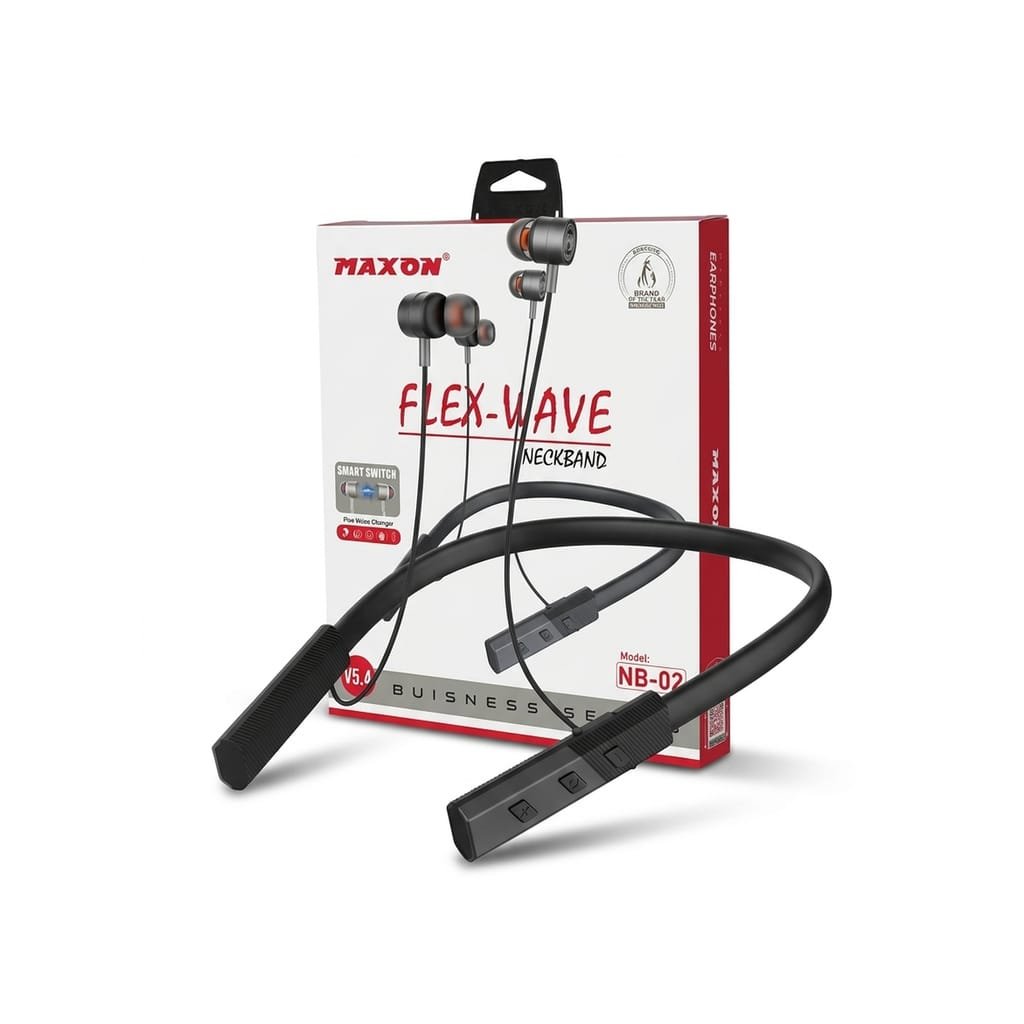 Maxon Flex-Wave NB-02 Wireless Neckband | Bluetooth V5.0 | Smart Switch | 20H Playtime | ENC Mic | Deep Bass | Business Series